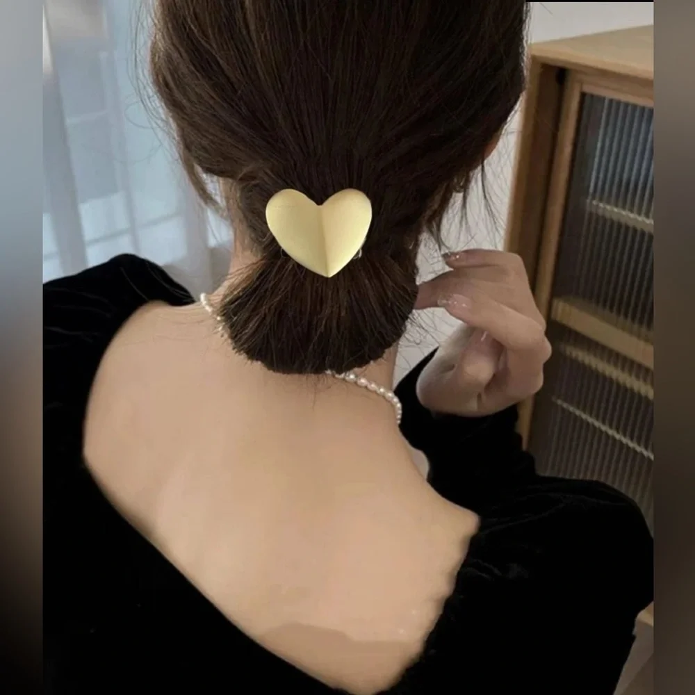 3pc Heart hair accessory set gold jewelry barrette claw clip teen prom bridal